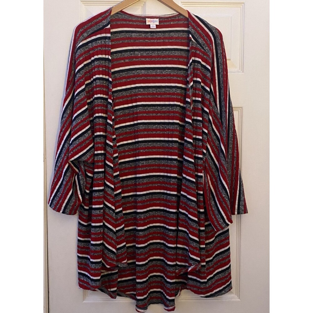 LuLaRoe Lindsay Kimono  Striped Super Stretchy open front cardigan size Large